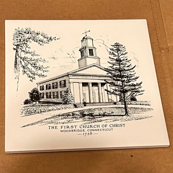 The First Church Of Christ Woodbridge, Connecticut 1738 trivet ceramic tile - Picture 2 of 10